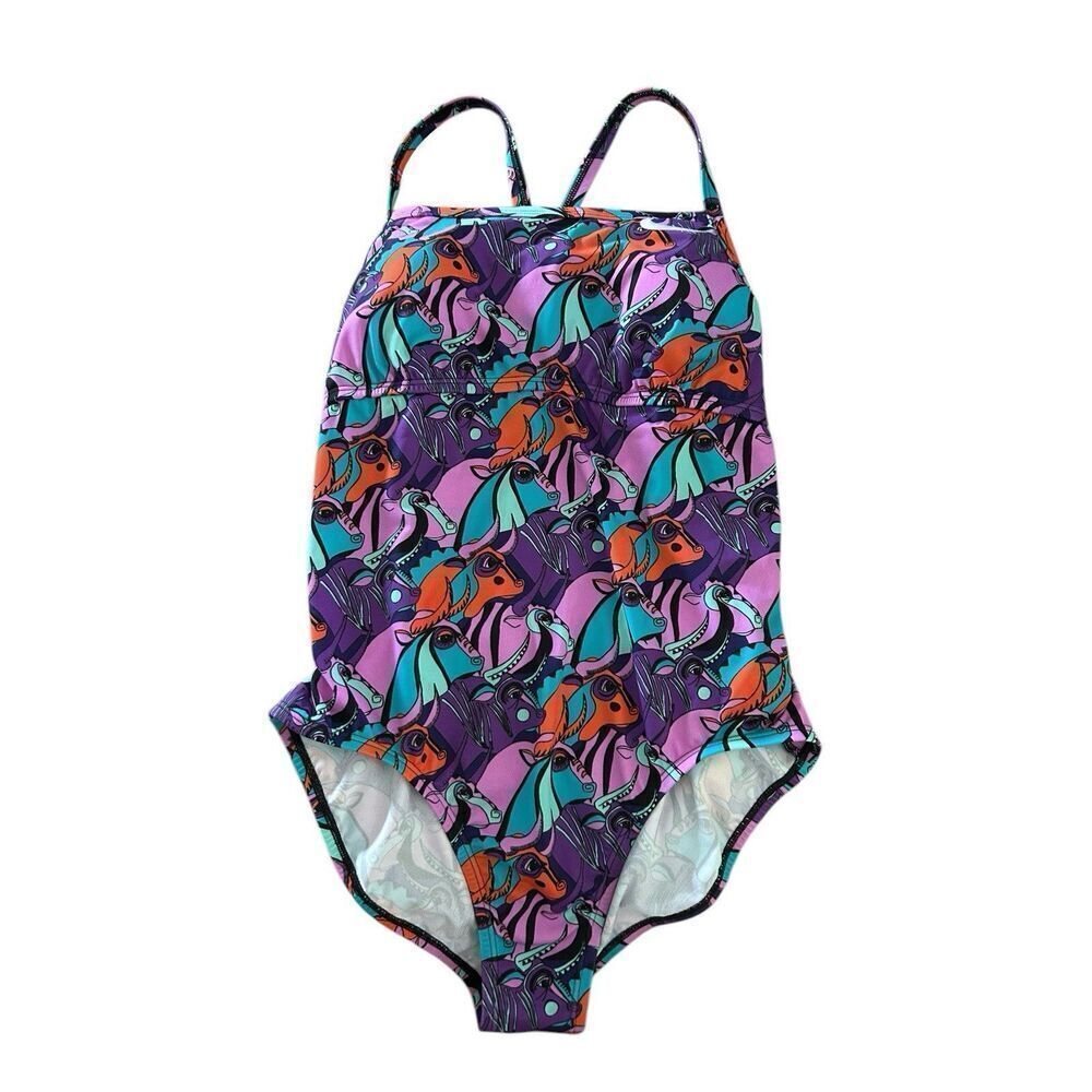 New NIKE HydraStrong Racer Back Printed Women S Red One Piece Swimsuit Colorful